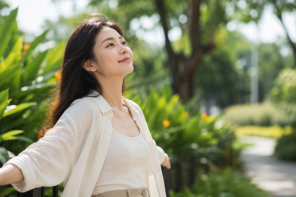 girl enjoying a walk in the park